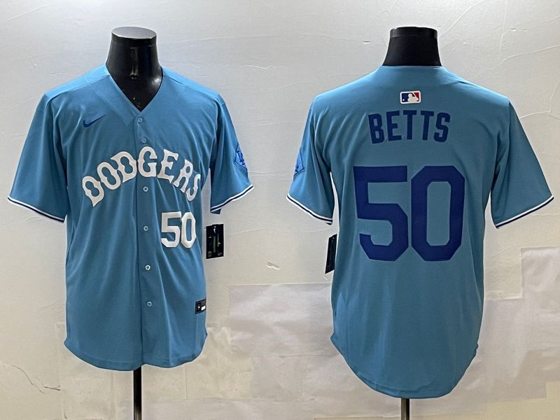 Men Los Angeles Dodgers #50 Betts Light Blue Throwback Game 2025 Nike MLB Jersey style 20->los angeles dodgers->MLB Jersey